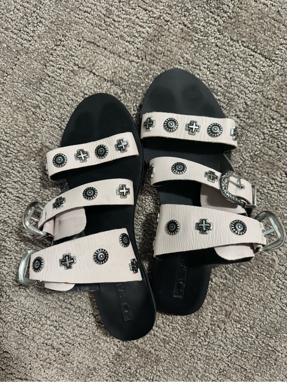 Sol Sana White Stud Embellished Triple-Strap Sandals